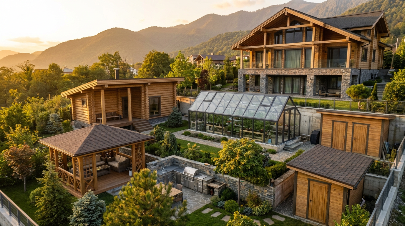 стеклянная теплица в ландшафтном дизайне в Сочи