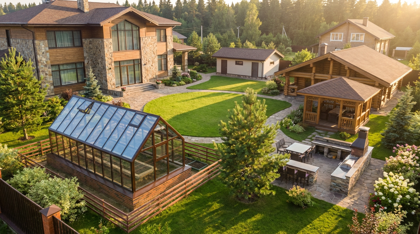 теплица возле террасы дома