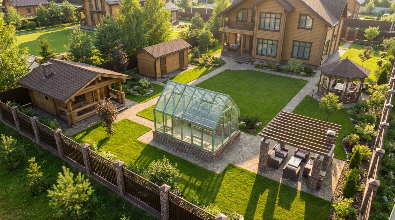 расположение теплицы в садовой зоне