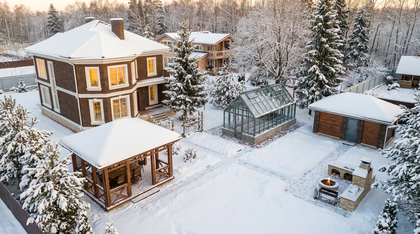 расположение теплицы на участке вид сверху