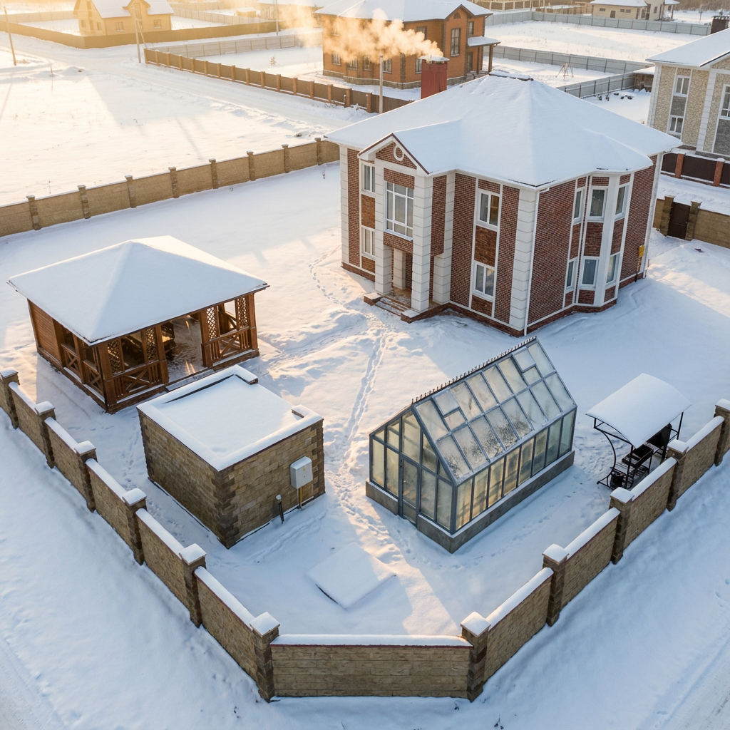 пример планировки участка с теплицей