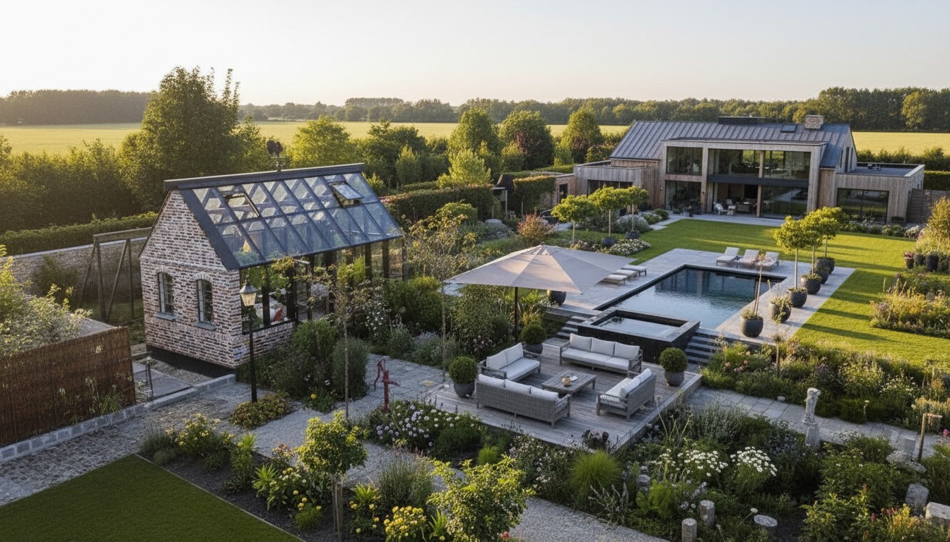 схема участка сверху со стеклянной теплицей