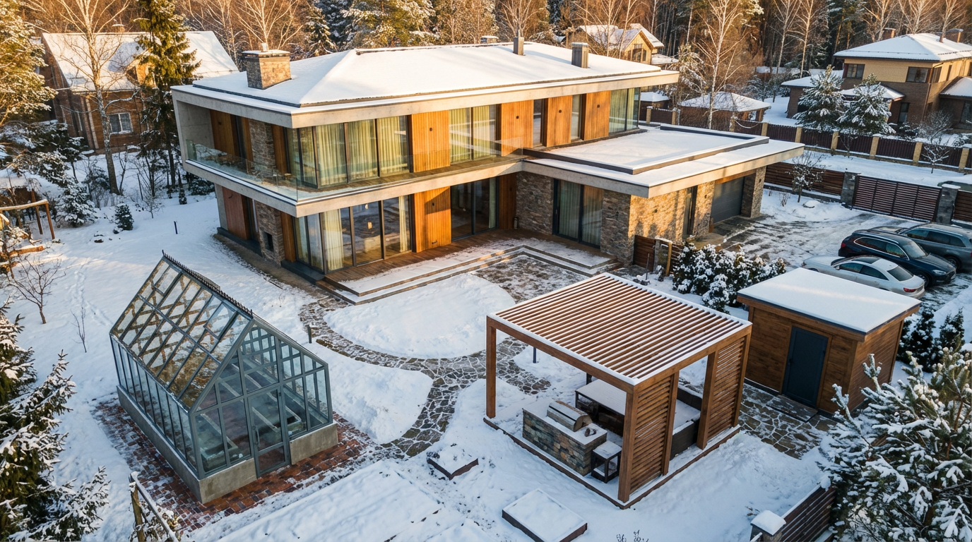 панорамные окна из теплого алюминия в загородном доме