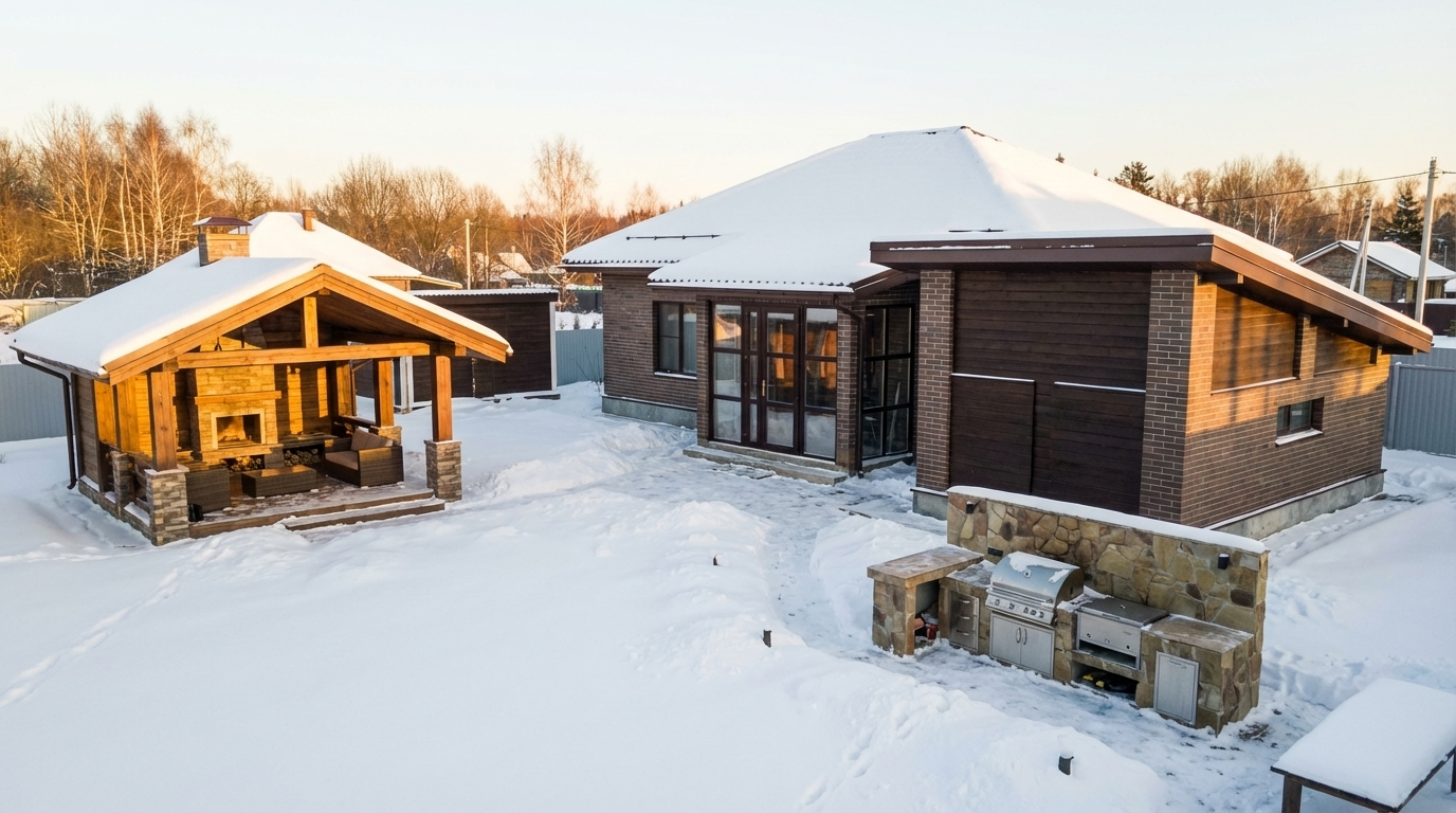 Остекление большой террасы тёплым алюминием — загородный дом.