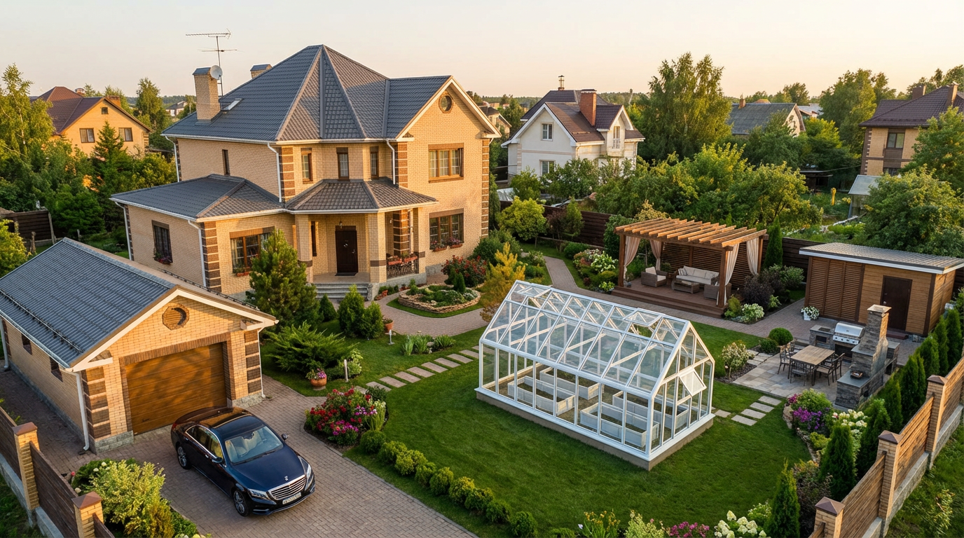 Большая теплица домиком на участке в Лобне