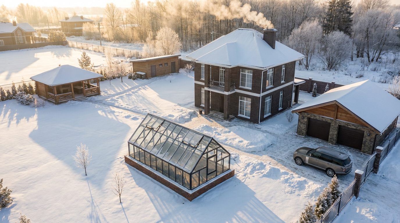 Крупная стеклянная теплица премиум-класса