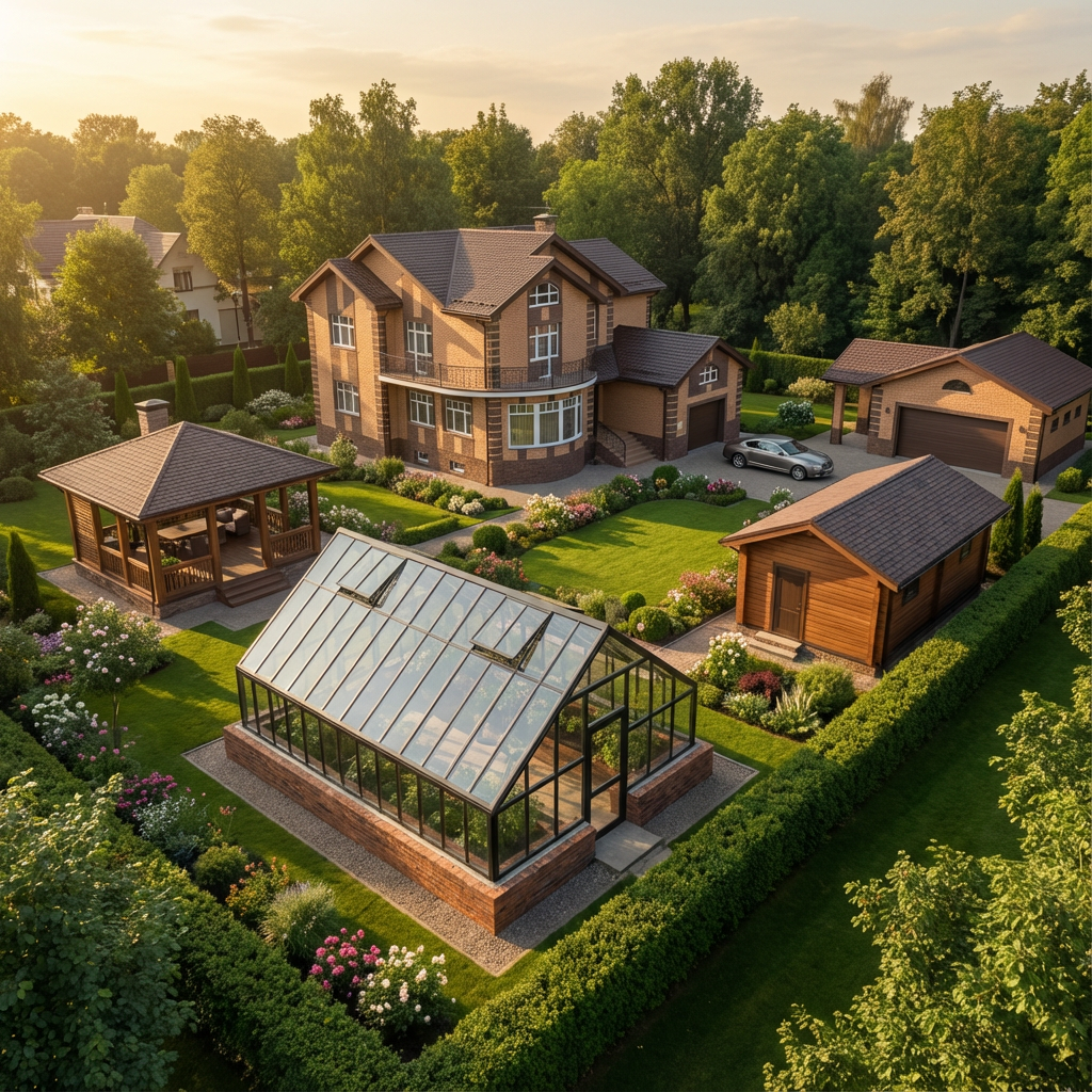 Стеклянная теплица как архитектурный акцент в дизайне участка