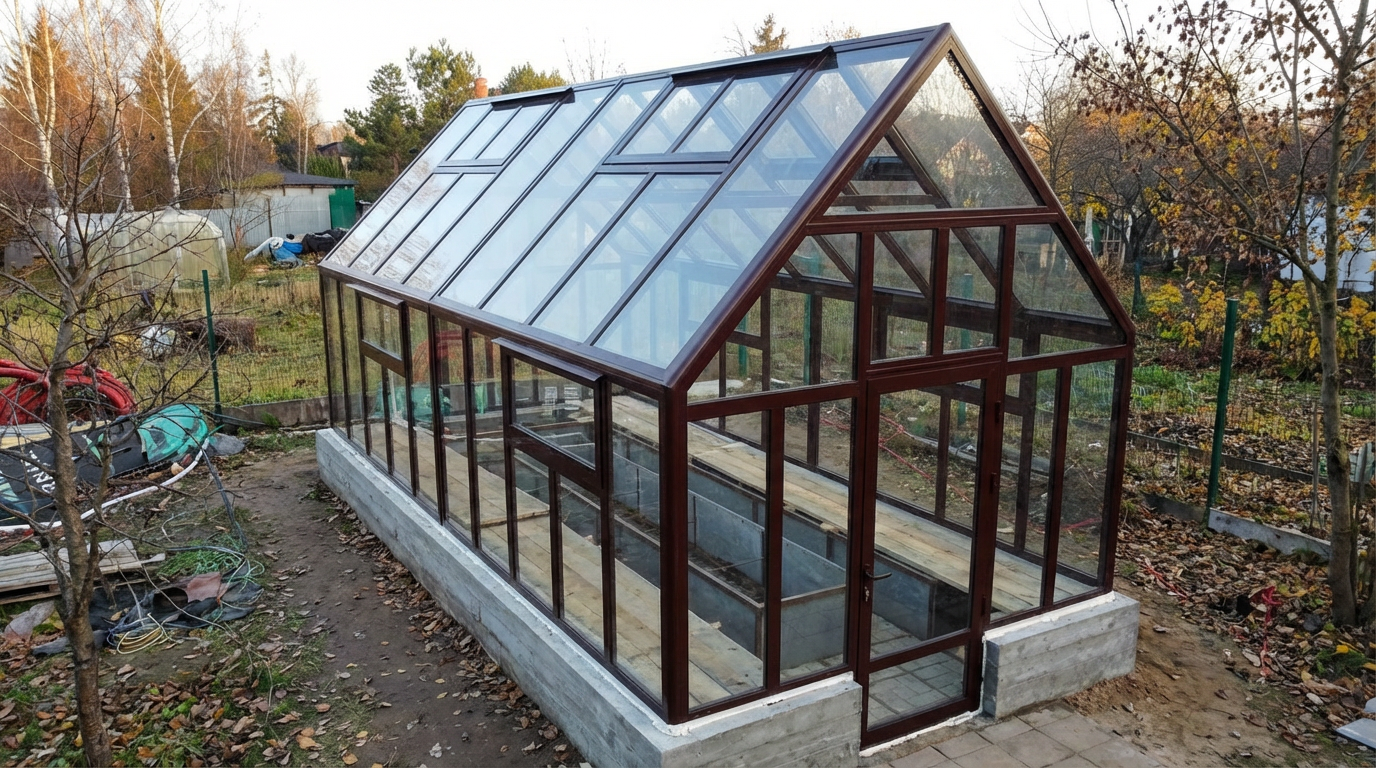 Алюминиевая теплица 3×6 (8 пролётов) PRO — боковой ракурс