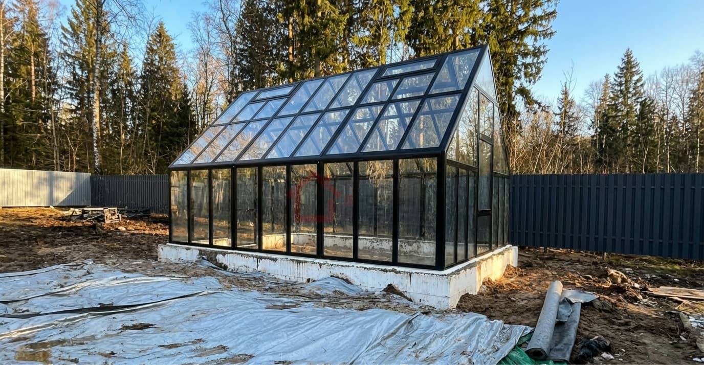 Монтаж дверей в стеклянную теплицу