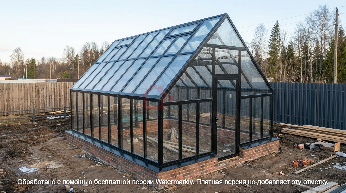 Готовая английская теплица с открытыми фрамугами вентиляции