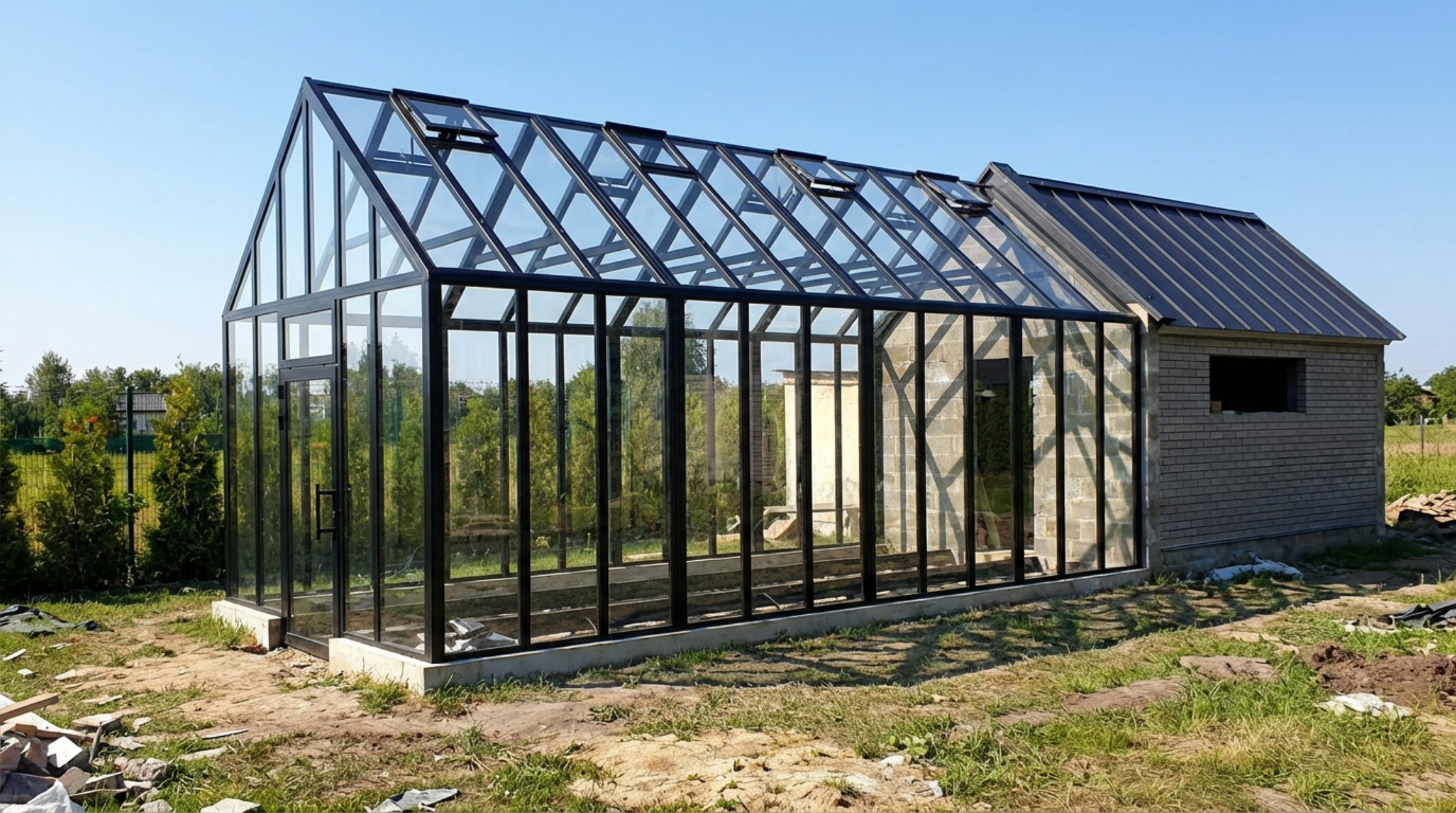 проект теплицы пристройки с учетом фасада дома
