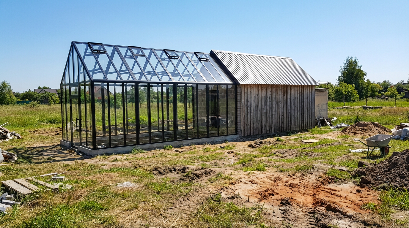 теплица пристройка к дому с архитектурной привязкой