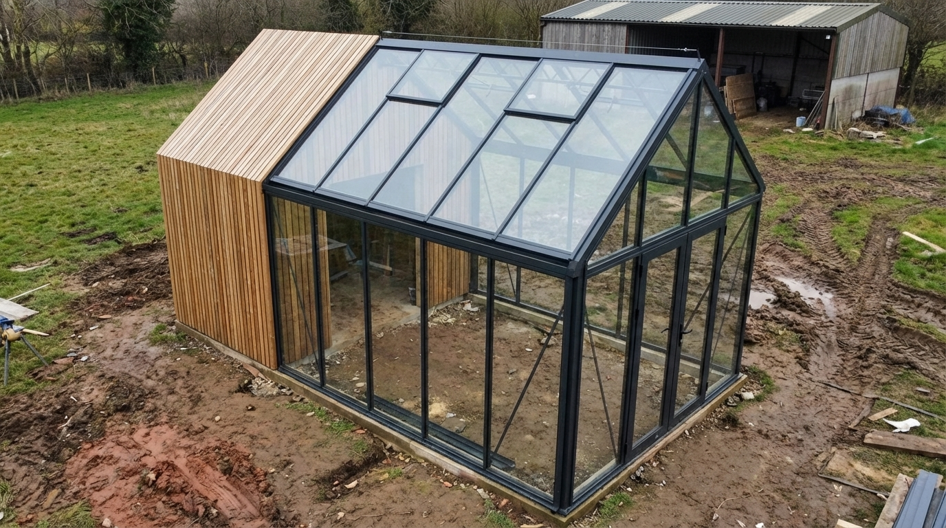 Архитектура стеклянной теплицы-пристройки к дому