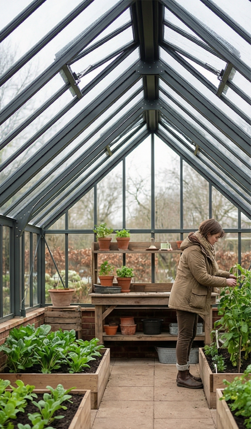 Теплица из стекла зимой