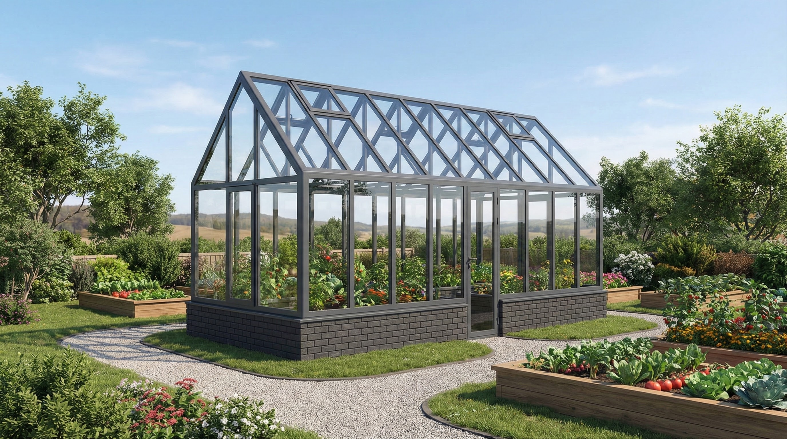 Английская стеклянная теплица на фундаменте