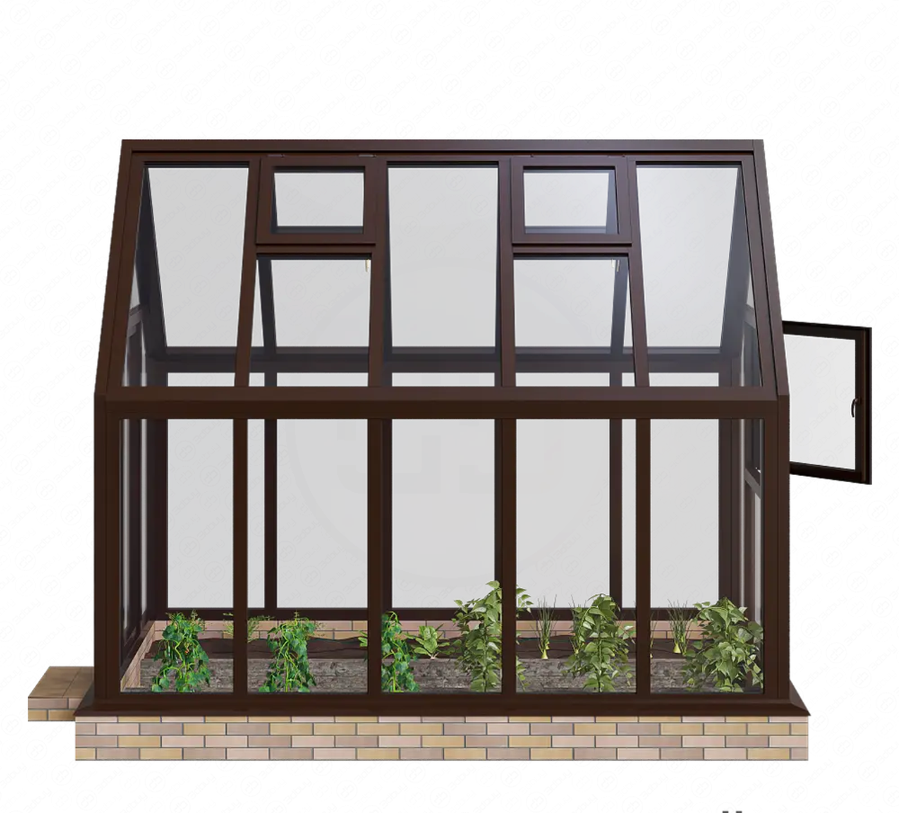 Алюминиевая стеклянная теплица S-Glass — боковой вид конструкции