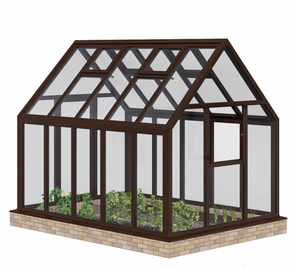 Фасад стеклянной теплицы S-Glass с торцевой дверью