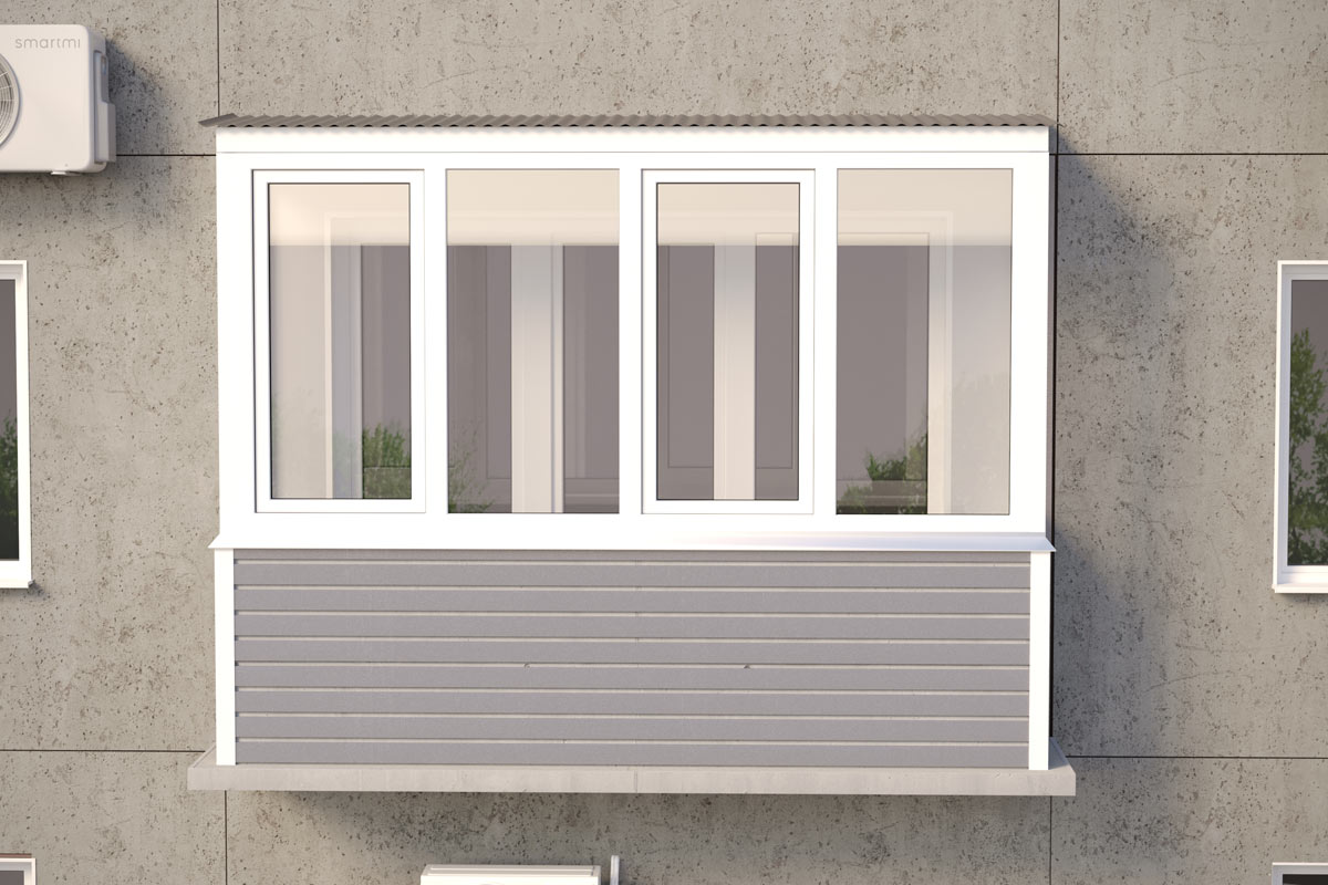 Остекление П-образного балкона ПВХ окнами