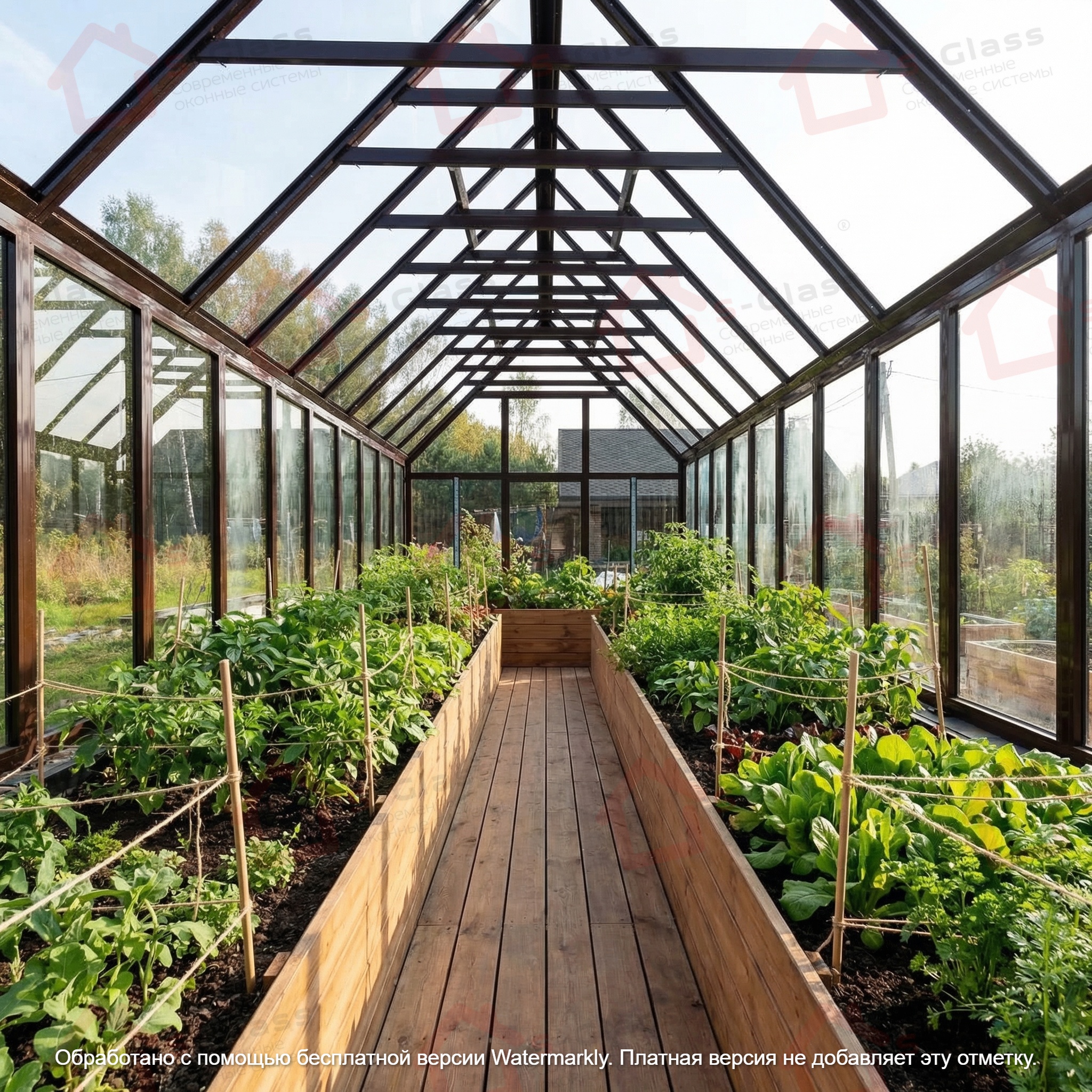 Грядки из лиственницы в английской теплице S-Glass