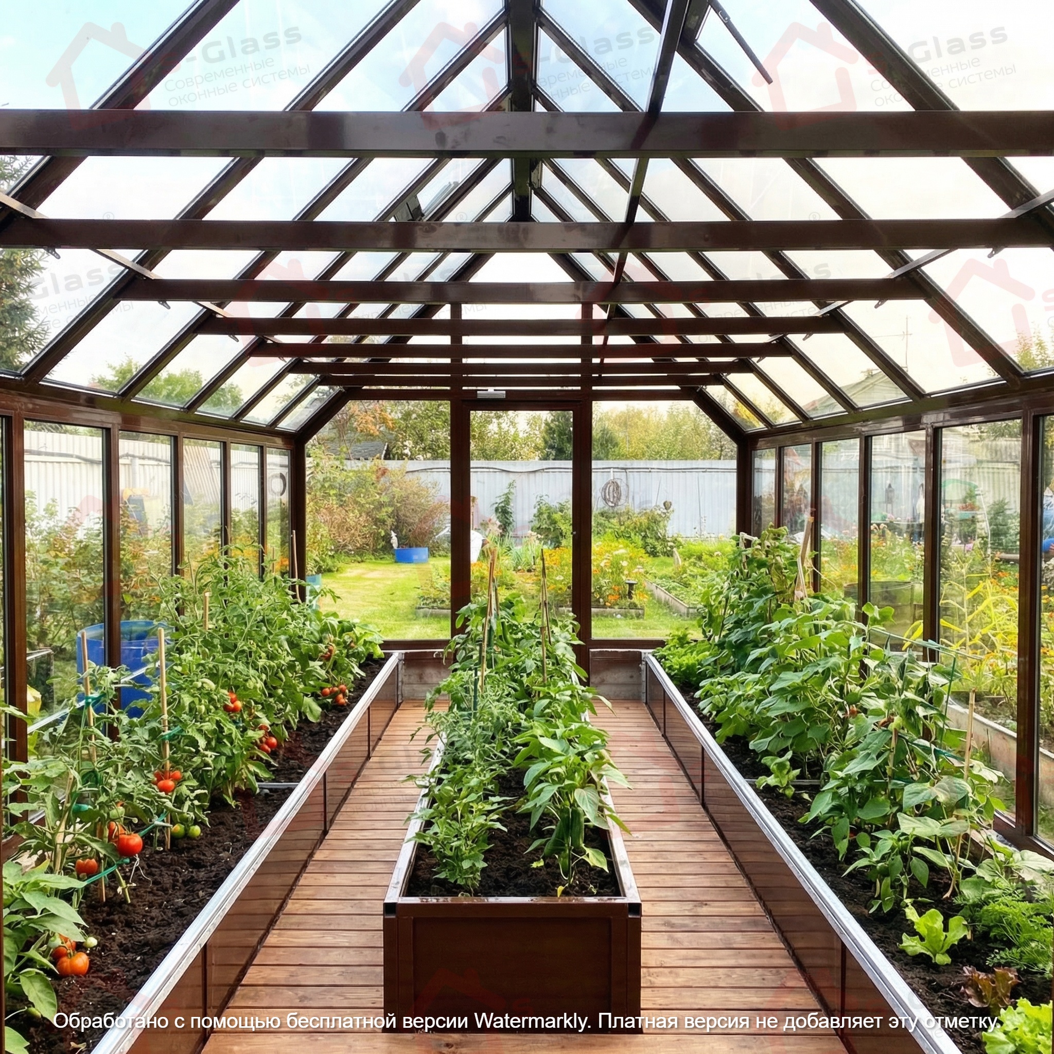 Заказать грядки из алюминия в стеклянной теплице S-Glass