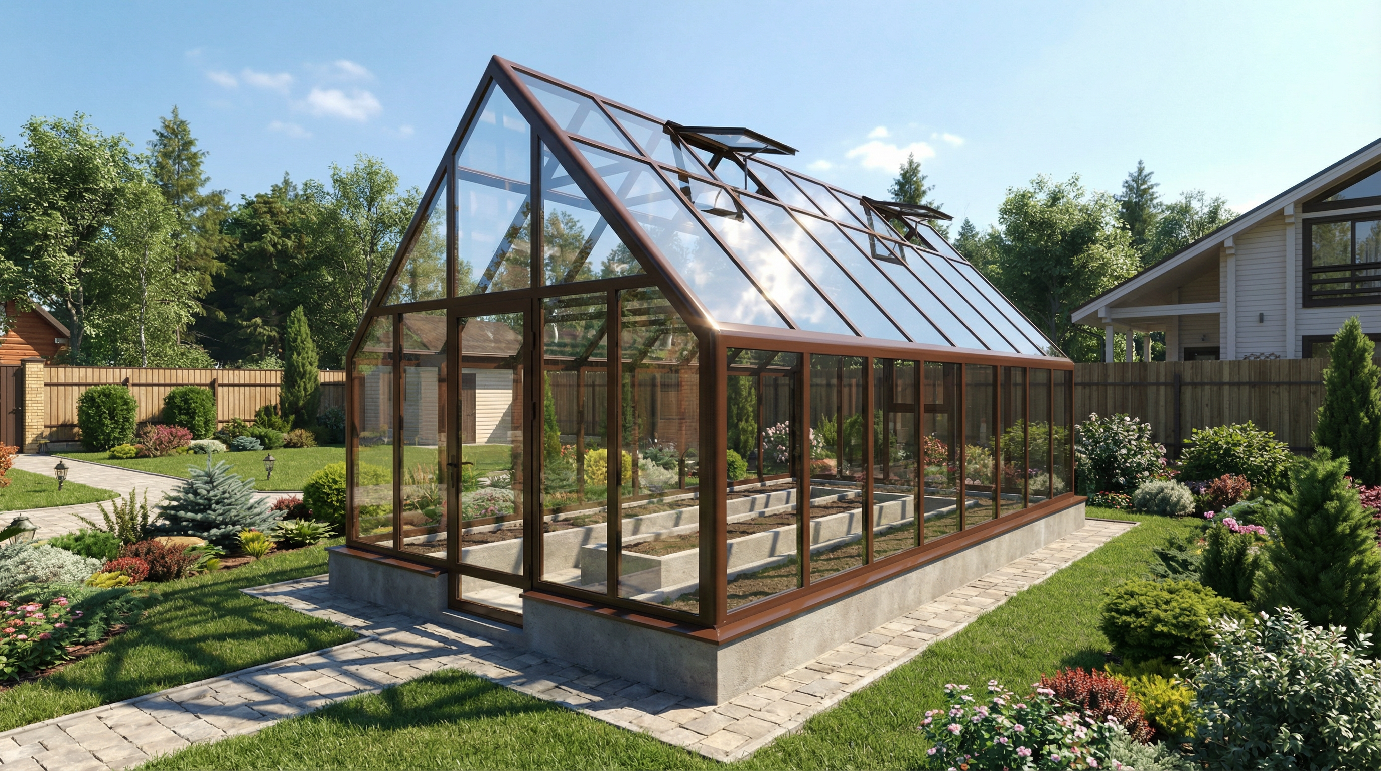 Стеклянная теплица 4×6 PRO+ на участке