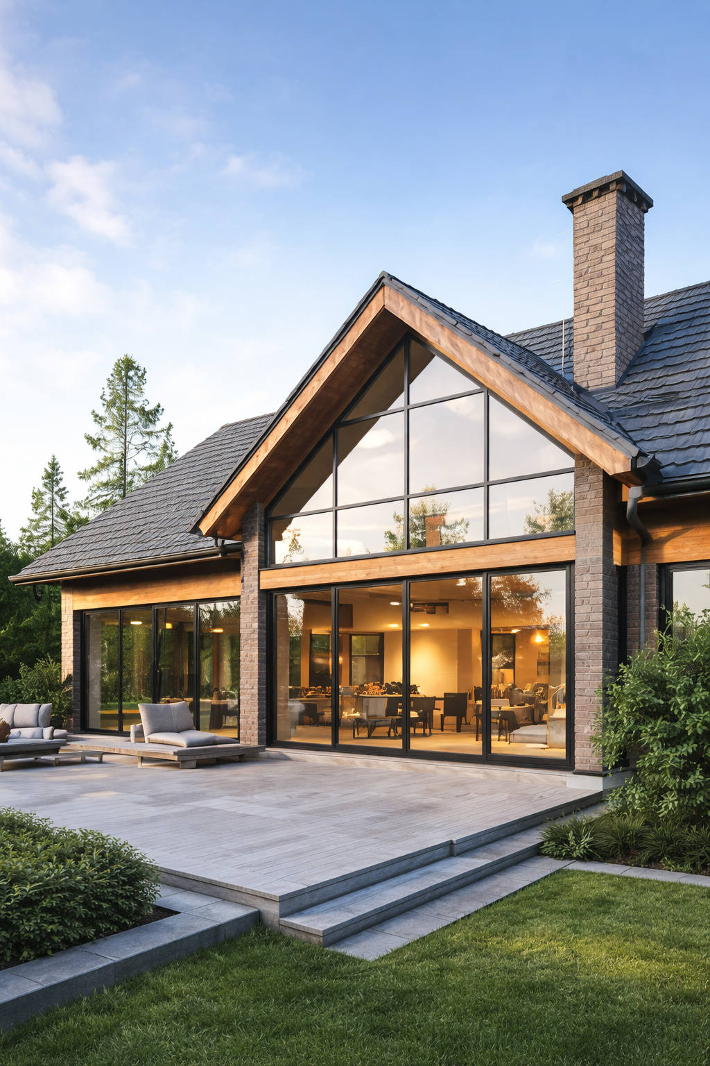 остекление коттеджа панорамные окна в частном доме алюминиевый профиль