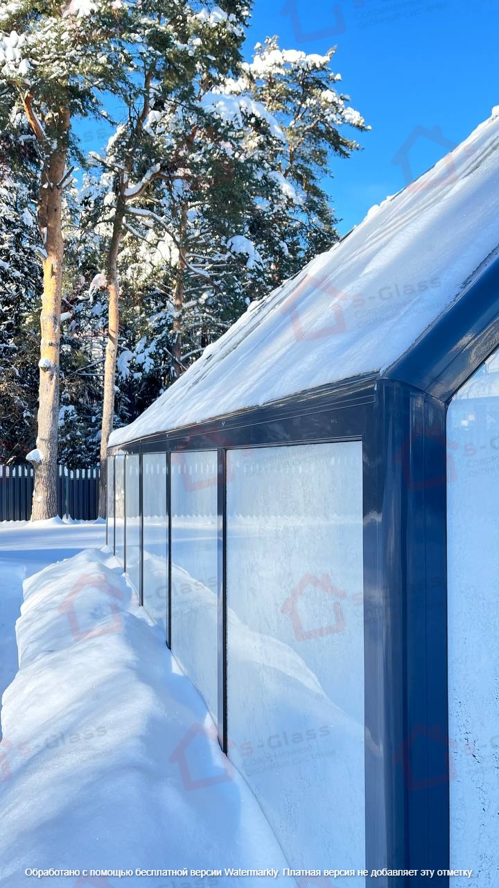 алюминиевая теплица S-Glass зимой прочная конструкция под снегом
