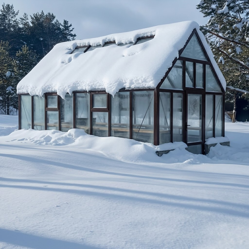 Стеклянная теплица, рассчитанная на зиму, а не на сезон