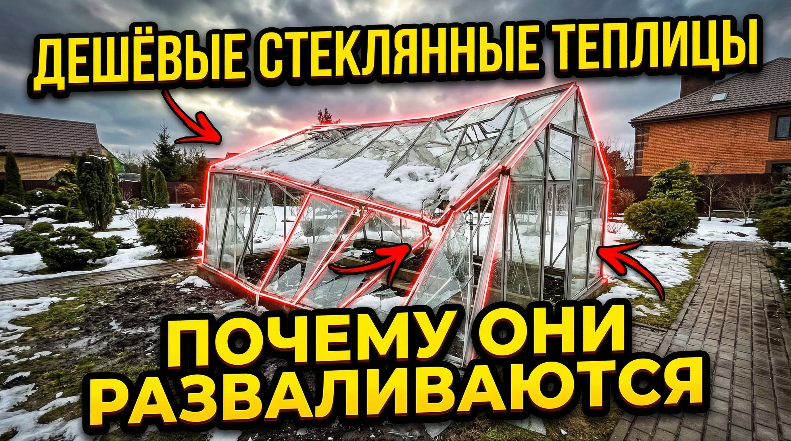дешевая стеклянная теплица разрушенная конструкция