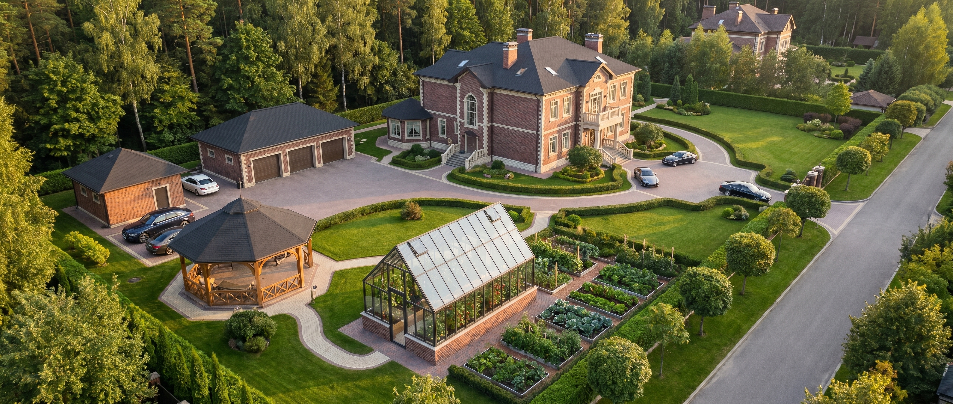 стеклянная теплица в ландшафтном дизайне участка